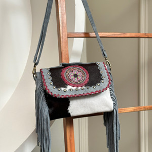 Sac à main en cuir de fourrure de vachette nouveau Style fait à la main frange Style occidental sac sangle réglable pour femmes filles - Product Image 4