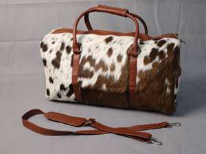 Sac de voyage vintage en cuir de vachette véritable, grande capacité, fait main, léger, avec fermeture éclair, portable, pour le week-end - Product Image 4