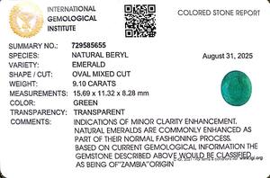 Émeraude ovale verte de 9,10 carats provenant de la Zambie (10,25 Ratti) - Product Image 6