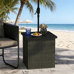 Tavolino da Caffè Quadrato Marrone Misto per Esterni con Ombrelloni e Basi per Patio - Product Image 1