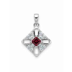 Pendentif Solitaire Géométrique en Argent Sterling Plaqué Rhodium avec Grenat Sertie Griffe Rhaya Jewels – Bijou Minimaliste Tendance pour Femme - Product Image 1