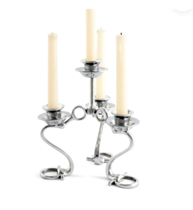 Support de bougies en métal argenté inspiré de l'équipement équestre, 4 bougies, centre de table décoratif, accent de décoration intérieure - Product Image 4