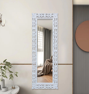 A modern, freestanding floor mirror showcases a unique, wavy natural wood frame with an <b>easel</b> available at wholesale prices. - Product Image 3
