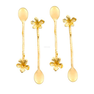 Juego de 4 piezas de cuchara de té con mango de diseño de flor dorada hecha a mano de lujo - Product Image 1