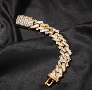 <b>Mens</b> Baguette Cut Moissanite Cuban Link Silver Bracelet Iced Out Diamond Round Brilliant Cut VS1 Hip Hop - Product Image 2