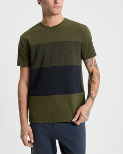 Camiseta de Hombre de Alta Calidad, Color Verde Oliva, con Rayas, Cuello Redondo, Tejido Transpirable, Estilo Casual para Verano - Product Image 1