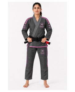 MANGOES FASHION Unisex BJJ Gi Uniform Gray <b>Pink</b> Trim Cotton Jiu Jitsu <b>Kimono</b> Moisture-Wicking Anti-Bacterial Breathable 440g - Product Image 1