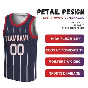 Camiseta de Baloncesto Sublimada Personalizada, Unisex, para Adultos, sin Mangas, de Malla Transpirable, Diseño a Rayas, Impresión de Nombre y Número del Equipo - Product Image 4