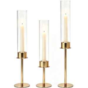 <b>Candlestick</b> Holder Set of 3 Gold Finish Metal <b>Tall</b> Candle Holders for Home Decoration Wedding Use Heat Resistant Design - Product Image 2