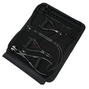 Black Micro Ring and Tape In Hair Extension Tool Bundle with Bead Remover Crimping Plier Pulling <b>Hook</b> Loop Tool Parting Finger - Product Image 1
