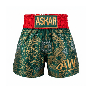 Shorts de boxe unisexes pour adultes, bleu marine, coupe ample, impression sérigraphique sur le devant, 100% polyester, légers, respirants, séchage rapide - Product Image 1