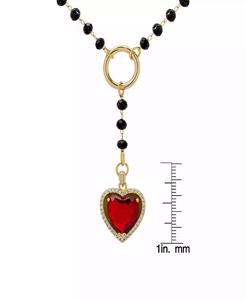 Collar 'Y' de corazón de cuentas negras y circonitas cúbicas Rojas | Macy's - Product Image 2