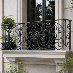 Panneau décoratif en fer forgé noir pour balustrade de balcon, motif floral orné, pour la conception de clôture de terrasse et de fenêtre de villa - Product Image 3