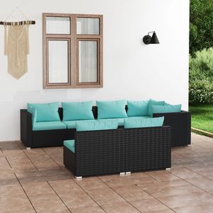 Set da 7 pezzi in Poly Rattan nero con cuscini per il tempo libero in giardino - Product Image 1
