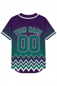 Maillot de baseball personnalisé violet et turquoise à chevrons pour homme, uniforme d'équipe boutonné, sublimation, tissu respirant, chemise de sport athlétique - Product Image 2