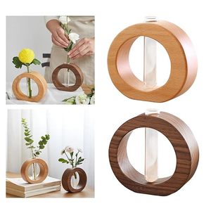 Moderno Florero Redondo de Vidrio y Madera Natural con Diámetro de 4"-6" Decorativo para Decoración del Hogar y Bodas - Product Image 2