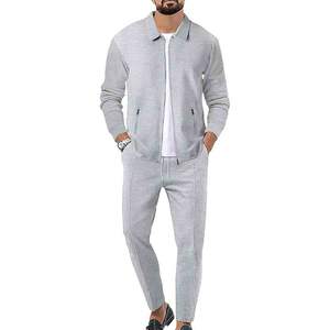 Ensemble de survêtement décontracté pour homme, veste polo zippée intégrale et pantalon à cordon de serrage, 2 pièces, coupe classique, avec poches - Product Image 1