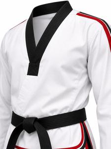 Uniforme de judo unisexe blanc avec rayures rouges et noires, coupe classique, 100% coton, durable, respirant, léger, vêtements d'arts martiaux pour adultes - Product Image 3