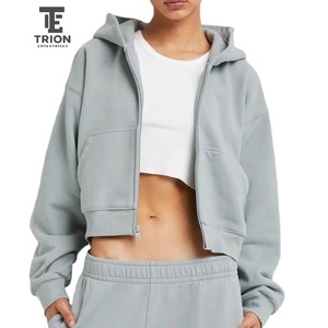 Precio al por mayor, superventas: Sudadera con capucha corta oversize con cremallera para mujer, con lavado ácido, estilo vintage y holgado. - Product Image 3