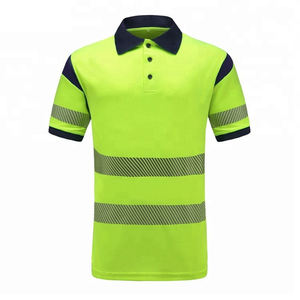 เสื้อโปโลแขนสั้นกันลมสีเขียวนีออนพร้อมแถบสะท้อนแสงชุดทำงานแบบมองเห็นได้ชัดเจนสำหรับทุกเพศ - Product Image 1