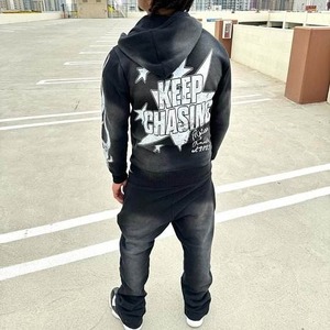 Conjunto Deportivo de Sudadera con Capucha Azul y Pantalones Jogger para Hombre, Estilo Urbano, Sudadera con Cierre Completo, Pantalones Deportivos con Estampado por Sublimación, Corte Holgado, Otoño - Product Image 3