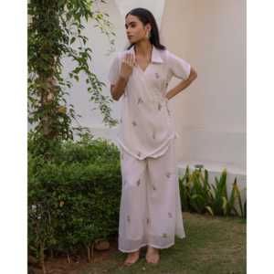 Cordón Floral Redondo de Georgette Blanco Ecológico Elle para Prendas - Product Image 2