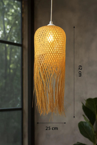 Fringed Bamboo Pendant Light Boho Japandi Woven Lampshade Hanging <b>Ceiling</b> Lamp OEM Supplier Vietnam Factory - Product Image 6