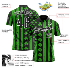 Camiseta Deportiva de Manga Corta para Hombre, Personalizada al por Mayor, con Estampado de Trébol Negro, Verde y Blanco, de Poliéster, Secado Rápido y Tejido Transpirable - Product Image 3