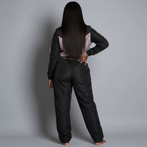 Nouvel article : Ensemble de survêtement sportif deux pièces pour femme, coupe ample à manches longues, col montant zippé, color block, toutes saisons - Product Image 2