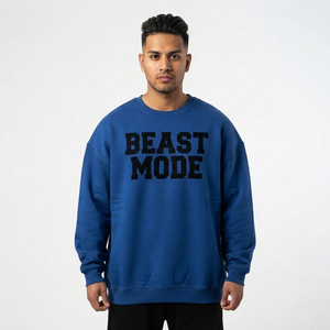 Men's Winter <b>Waterproof</b> Pullover Puff Printing Polyester/Cotton Fleece Drop Shoulder Long Sleeve Oversize Crew Neck Sweatshirt - Product Image 1