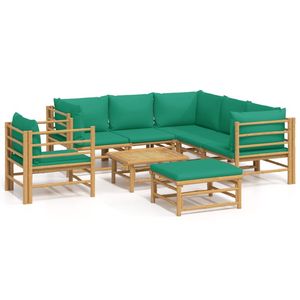 Set Lounge da Giardino Modulare in Bambù 6 Posti con Cuscini Verdi per Esterni - Product Image 4