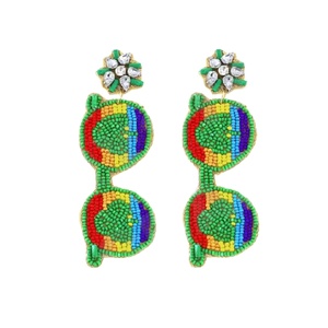Vintage Bling St. Patty Beaded Earrings for Women Patriotic Orange White Blue for Weddings or <b>Memorial</b> Days - Product Image 1