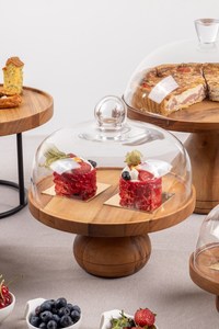 Luxury Acacia Wood Cake Stand Display <b>Platter</b> with Stable And Morden Design Base for Bakery Counter Wedding Table Decor - Product Image 3