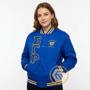 Veste universitaire personnalisée GREEK TREASURES Sigma Gamma Rho en satin brodé matelassé imperméable respirant rembourré 100% polyester - Product Image 4