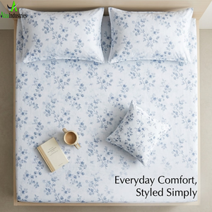 King Size Floral Blue Bedsheet <b>Set</b> | Soft Cotton <b>Bedding</b> <b>Set</b> with Pillow Covers | Breathable Lightweight Home Bedroom Decor <b>Set</b> - Product Image 4