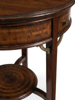 Table basse ronde en bois massif indonésien traditionnelle mobile avec tiroir de rangement et étagère inférieure, design antique pour salon
