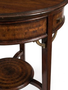 Table basse ronde en bois massif indonésien traditionnelle mobile avec tiroir de rangement et étagère inférieure, design antique pour salon - Product Image 2