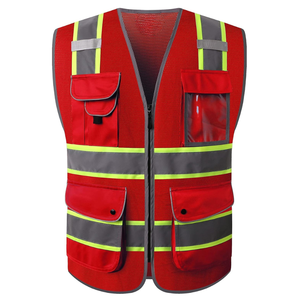 Chaleco de Seguridad Reflectante Rojo Neón con Logotipo Personalizado OEM, Chaleco de Trabajo Ejecutivo Transpirable de Malla de Alta Visibilidad con Bolsillo para Identificación - Product Image 2