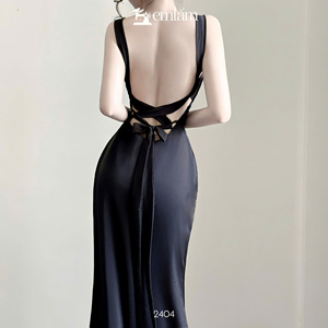 เดรสยาวผู้หญิงขายส่ง - ผ้าไหมเปิดหลังจับจีบช่วงอก รุ่น ET2404 - Product Image 2