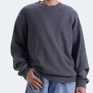 Pull en maille à col rond pour homme, couleur unie, coupe classique, pull décontracté pour l'automne, 100% coton, pulls pour hommes - Product Image 2