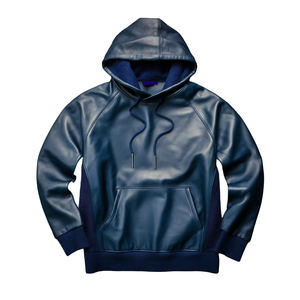 Sudaderas con capucha de cuero de alta calidad personalizadas OEM con letras bordadas y efecto desgastado para hombre, estilo casual urbano. - Product Image 5