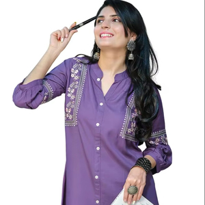 Kurti Corto Tipo A para Mujer, Bordado, en Viscosa y Rayón Color Óxido - Product Image 1