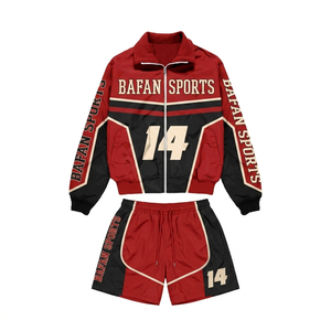 Men's Polyester Windbreaker Short Set 120 GSM Lightweight Breathable Brown <b>Pink</b> Panel Design Custom Sublimation Logo plus size - Product Image 2