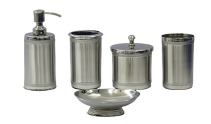 ชุดห้องน้ำสแตนเลสสีเงินพร้อมผิวด้านเหมาะสำหรับจ่ายสบู่และที่ใส่แปรงสีฟันอย่างมีสไตล์ - Product Image 2