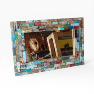 Handcrafted Rustic Eco-Friendly Durable Thick <b>Wall</b> <b>Mirror</b> Patchwork Reclaimed Boat Wood Original Color Living Room Bedroom Villa - Product Image 2