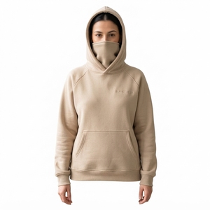 Sweat-shirt à capuche en polaire beige pour femme, cagoule intégrée, style décontracté streetwear - Product Image 1