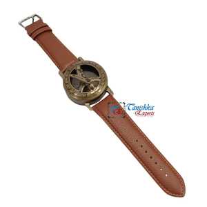 Plated Brass Antique Sundial <b>Compass</b> Wrist Watch with Leather Band-Nautical <b>Navigational</b> Gift for Father Mother Exploring Lovers - Product Image 3