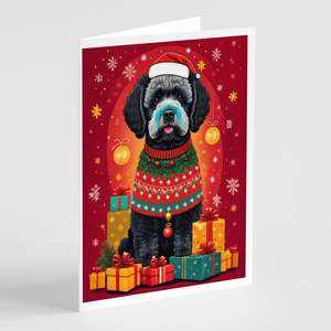 Whimsical A7 tamaño 5x7 Perro de Agua portugués vacaciones Navidad tarjetas de felicitación Paquete de 8 tarjetas de nota en blanco con sobres - Product Image 1