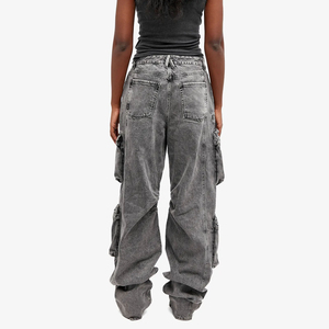 Jeans Cargo Holgados de Cintura Media con Logotipo Personalizado para Mujer, 100% Algodón, Transpirables, Lavados, con Múltiples Bolsillos, Tallas Grandes - Product Image 2