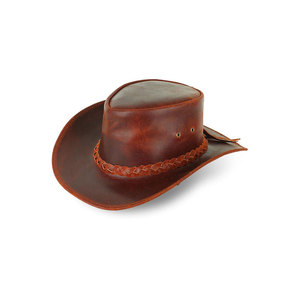 Genuine Leather Cowboy <b>Hat</b> with Braided <b>Band</b> Brown Western Style <b>Hat</b> for Men and Women - Product Image 1